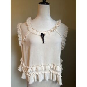 Kimchi Blue Cream Ruffle Cropped Tank Top M boho whimsi fairy cottage Y2K dainty